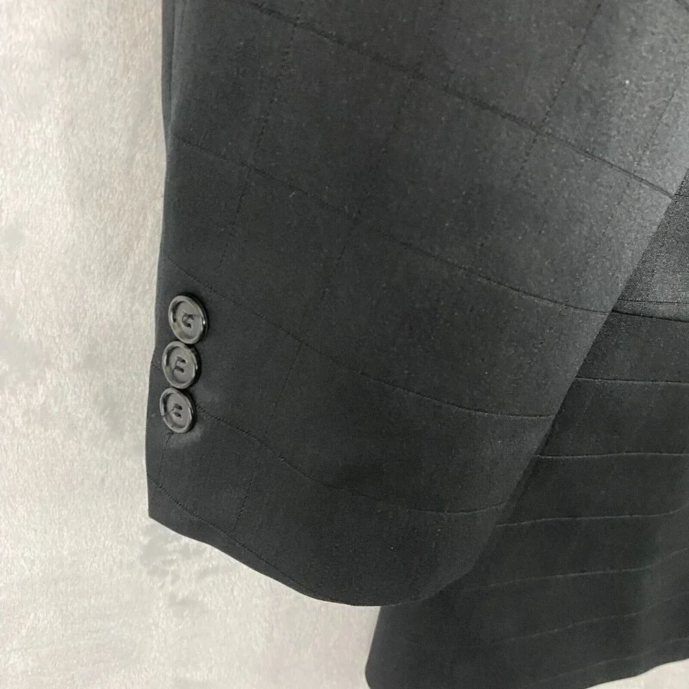 Zandello Blazer Men's Size 42L Black Plaid Suit Jacket‎ Sport Coat Ventless